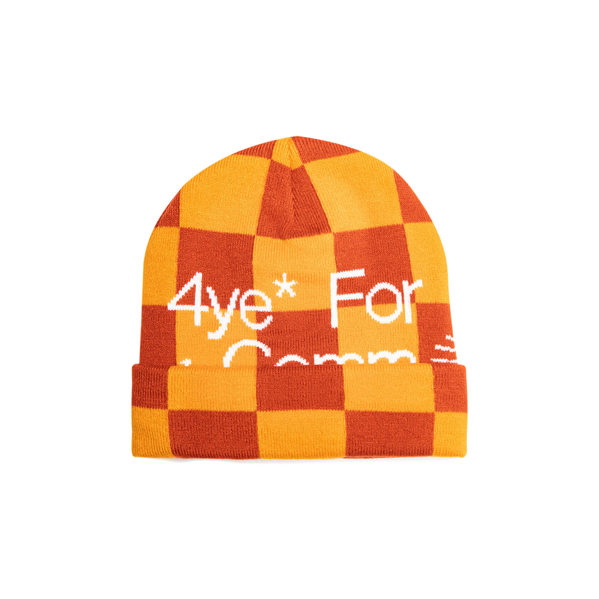 Custom orange check knit beanie with cuff produced by OEM Caps