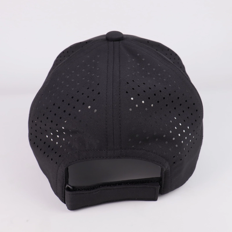 Black cap back with perforation and adjustable rear strap